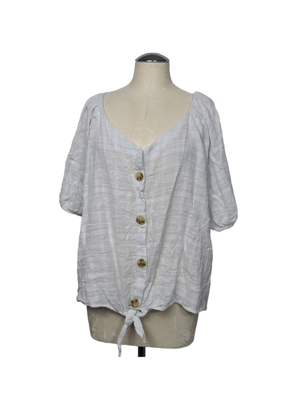 Hayden Tie Hem Faux Button Down Short Sleeve Blouse 3XL